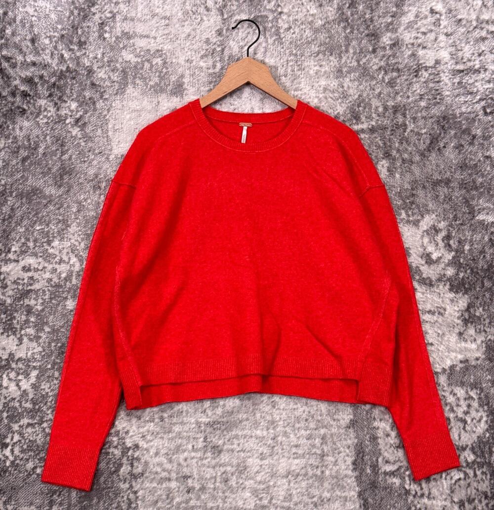 Free People Sweater XS Womens Orange Soft Wool Knit Oversize Crop Pullover